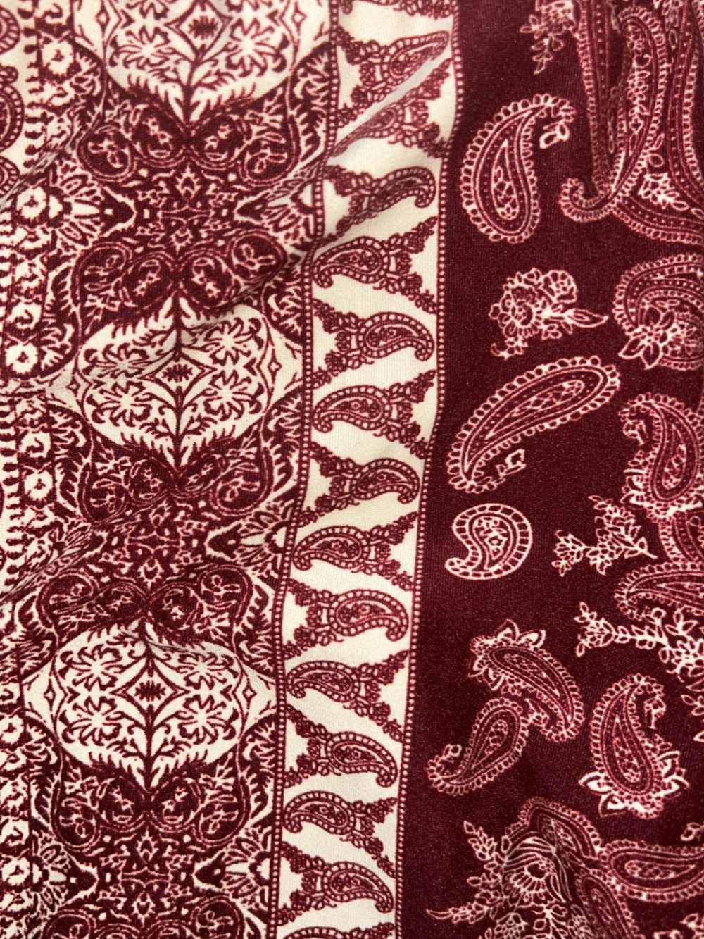 Vibe Sportswear Burgundy Paisley Print Flare Pants Women’s Small Boho Stretch - Picture 3 of 5